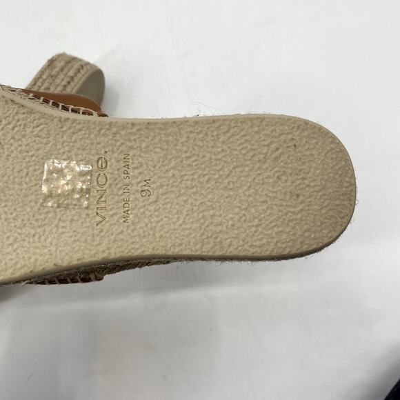 Vince Cognac Brown Jesse Leather Slip-On Platform Slide Espadrille Sandals - Picture 6 of 7